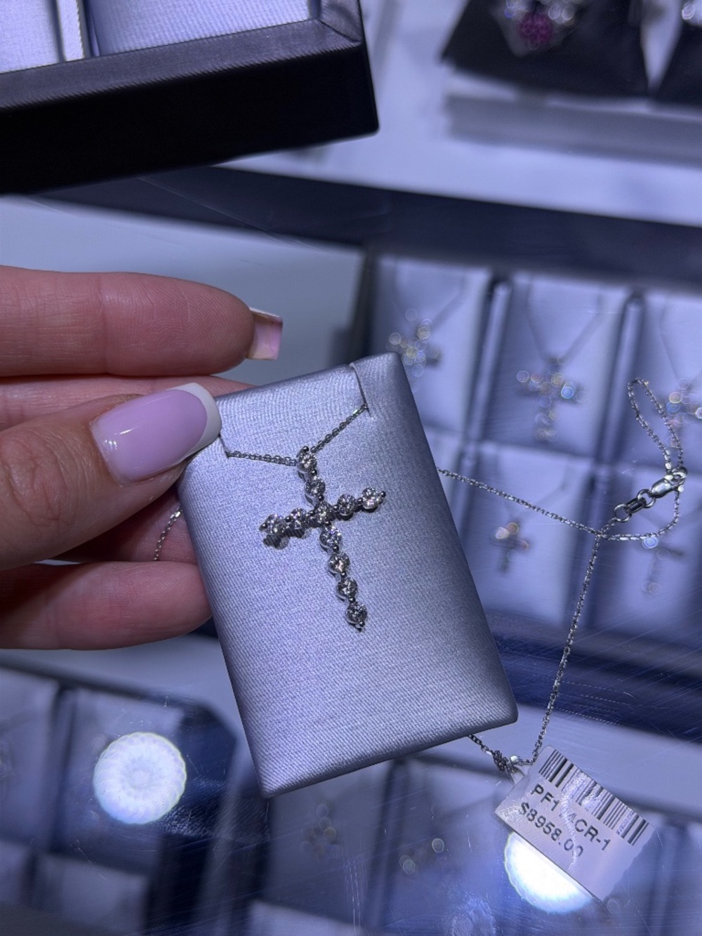 Natural Diamond Cross Pendant – 18K White Gold – 1.68 CT